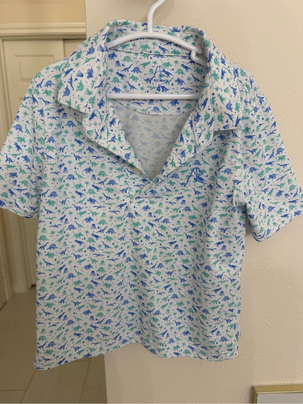 Rhoback Kids Polo with Blue and Green Dinosaur Print